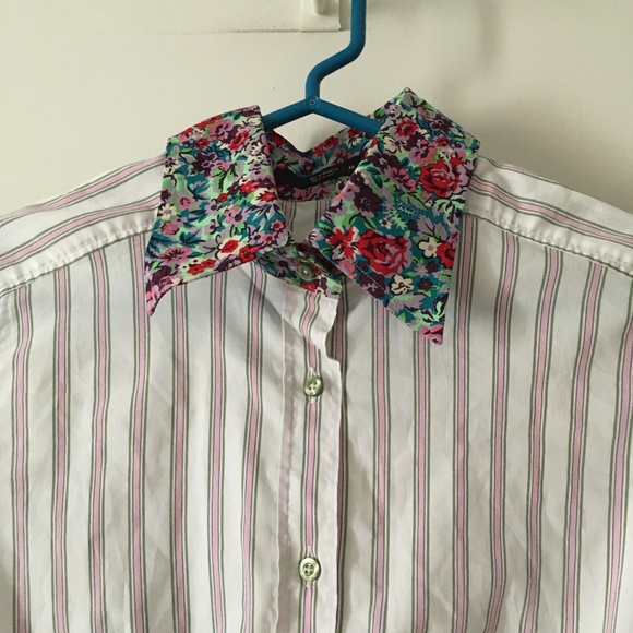 ETRO White Striped Cotton Floral Collar + Cuffs Shirt 46 M - Picture 2 of 6